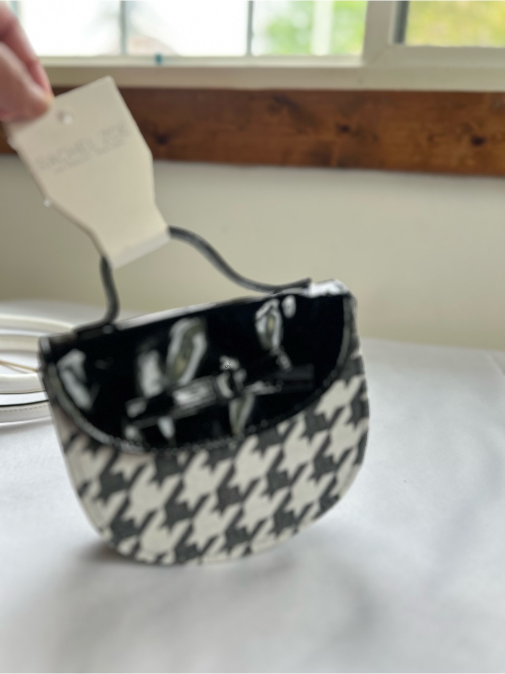 rachel zoe Black & White Houndstooth Mini Top-Handle Bag new - Picture 6 of 8